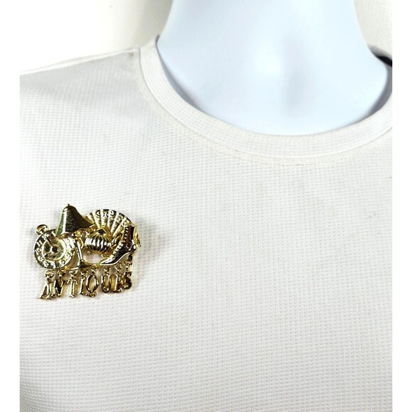 Vintage AJC Antiques Brooch Pin Gold Tone Spell Out Letter Charms 2.25 in. Long - Picture 2 of 9